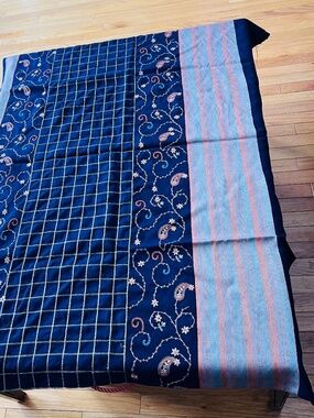 Navy, Gold and Orange Floral Embroidered Saree